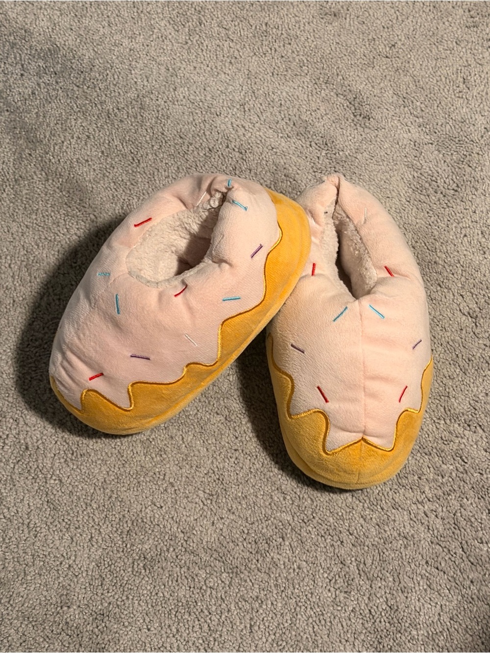 Plush Pink & Yellow Donut-Style Slippers